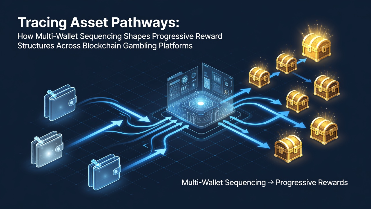 Blockchain-Netzwerk mit verbundenen Wallets und Asset-Flüssen in digitalen Spielumgebungen